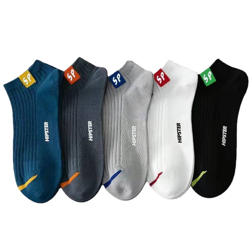 Sock street stall, one-piece consignment for men's and women's socks, spring and summer sports breathable short socks, boat socks, color-blocking and spliced durable low-top color-blocking trendy letter mid-calf socks, one-piece consignment Item Picture