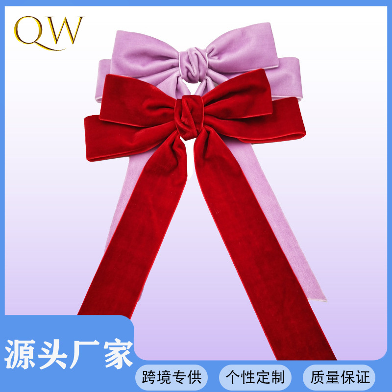 Qiwei Accessories Exclusive Qiwei Accessories Exclusive Cross-border solid Color Extra-long ribbon Bow duck Clip headwear Accessories Wholesale for women