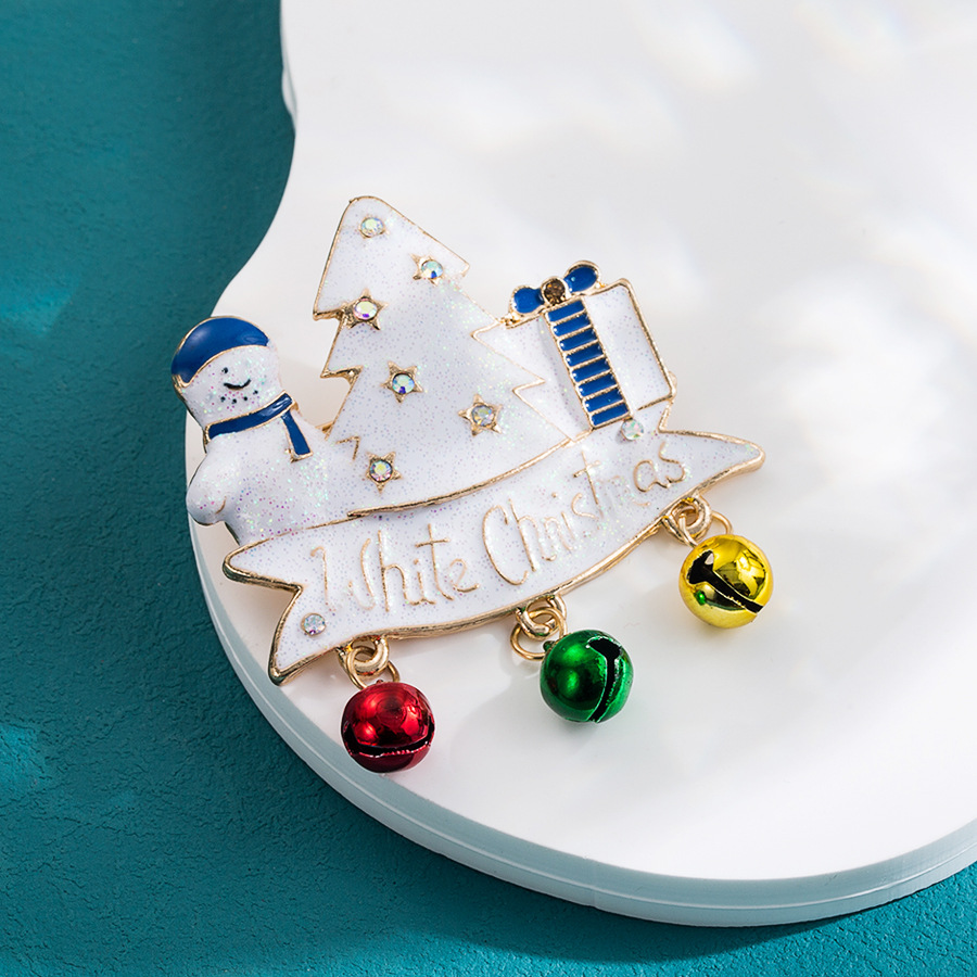 2023 New Christmas Brooch Bell Christmas Tree Snowman Accessories Europe And The United States Popular Alloy Studded Diamond Drop Oil Brooch Specification drawing