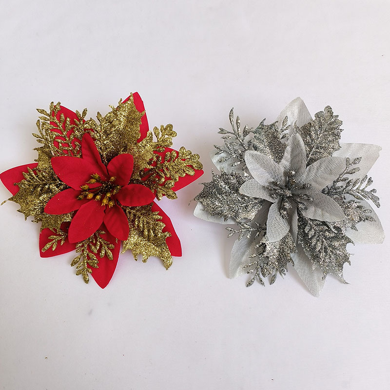 Christmas Gold Powder Christmas Flower 14Cm Sparkly Christmas Flower Wreath Christmas Circle Decorative Accessories Christmas Pendant Hanging Ornaments Specification drawing