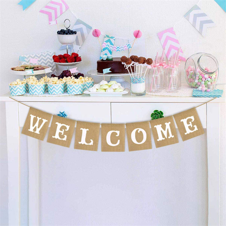 WELCOME retro country jute linen banner home fireplace fireplace decoration Specification image