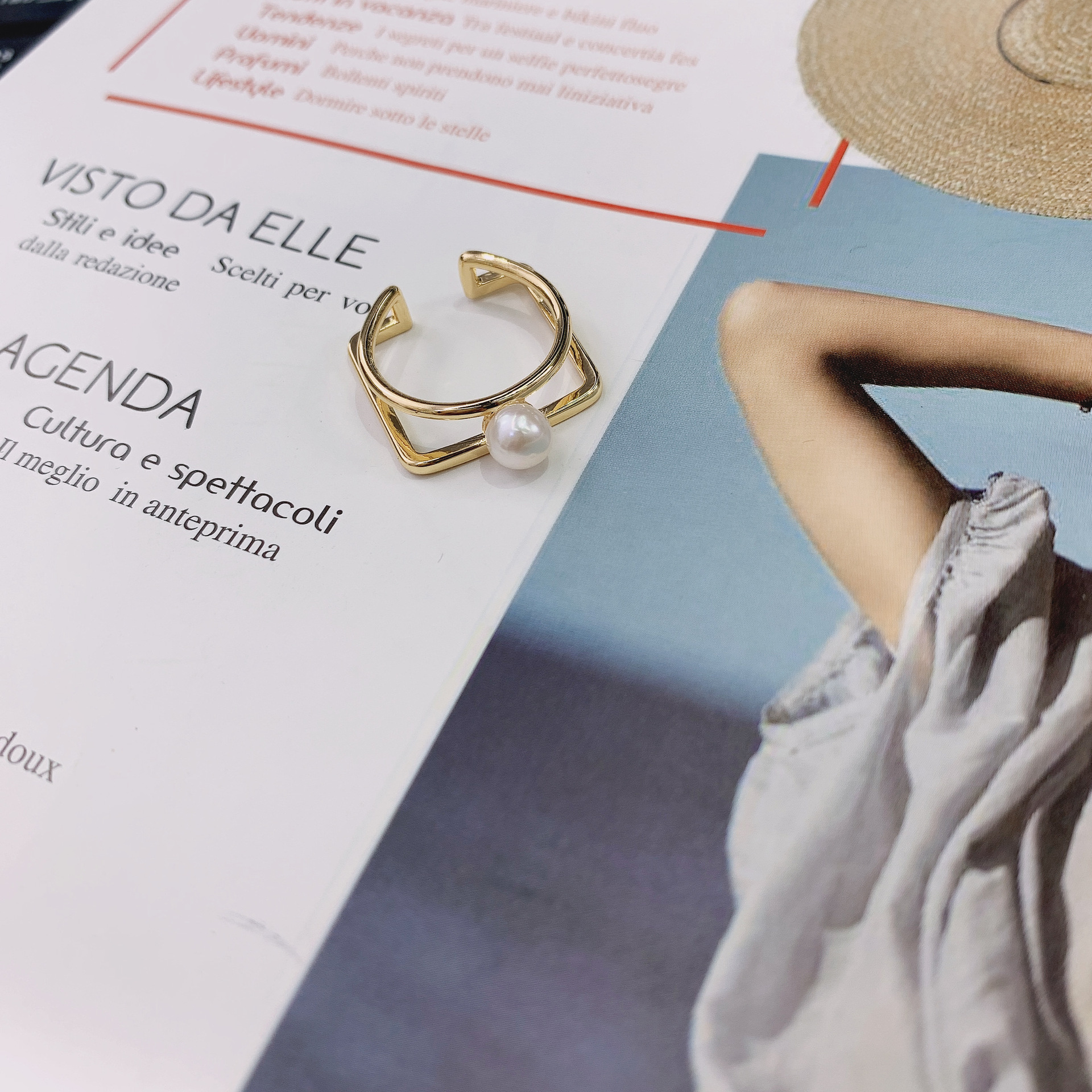14k gold-plated copper with real gold freshwater pearl open ring diy accessory, amber open ring new style Specification image