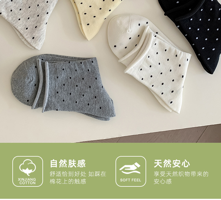 袜子地摊一件代发袜子中筒波点卷边夏季棉袜吸汗防臭日系百搭INS风简约学生长筒袜一件代发详情17