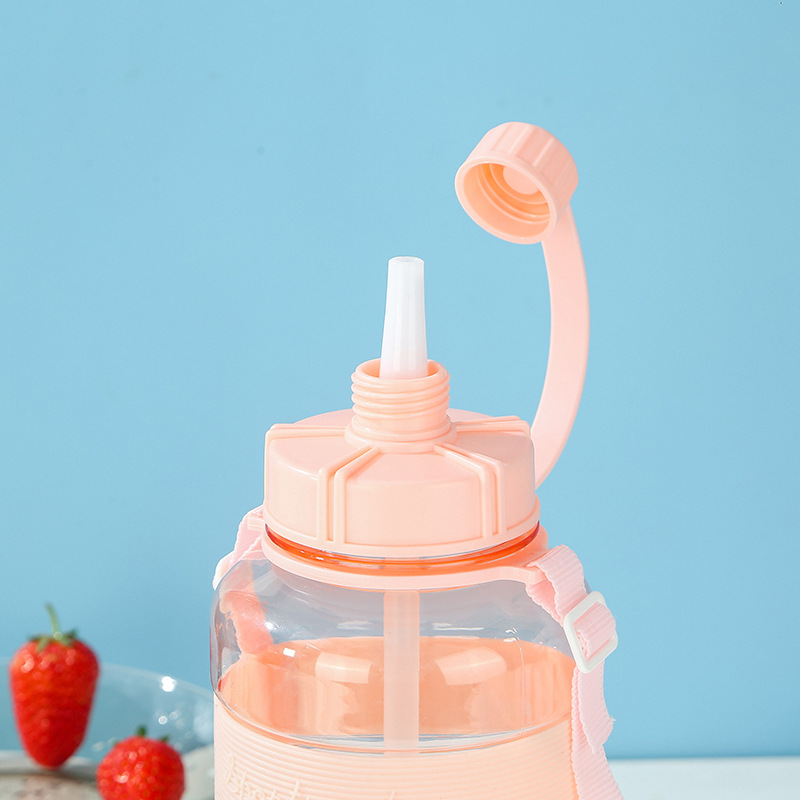 Large-capacity straw plastic cup portable outdoor sports water bottle, simple and fashionable drawstring space cup in stock for wholesale details Picture