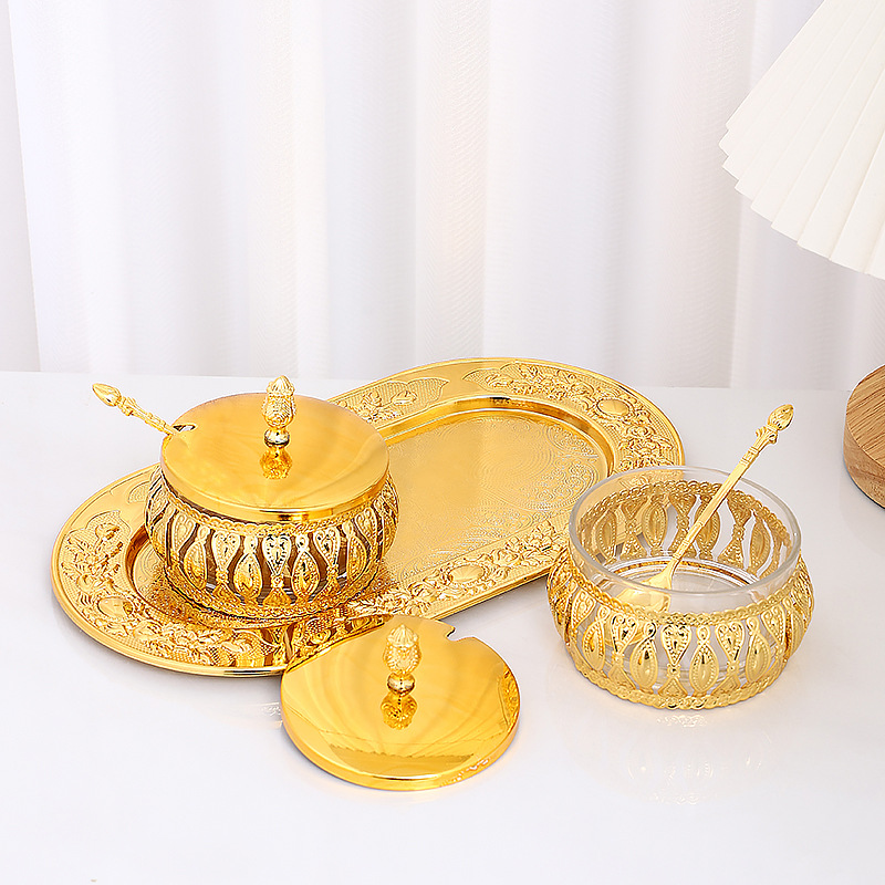 Iron Art Household Sealed Glass Condiment Jar Snack Storage Storage Box Flower Tea Sugar Jar Household Kitchen Condiment Box details Picture
