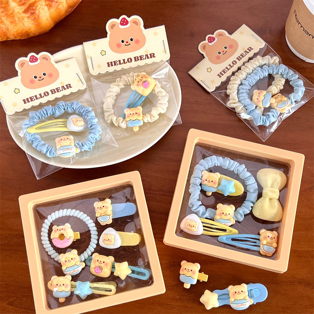 Cute milk yellow bear series hair accessory set, sweet and girlish bangs with high elasticity hair ties and hair bands wholesale pic 31