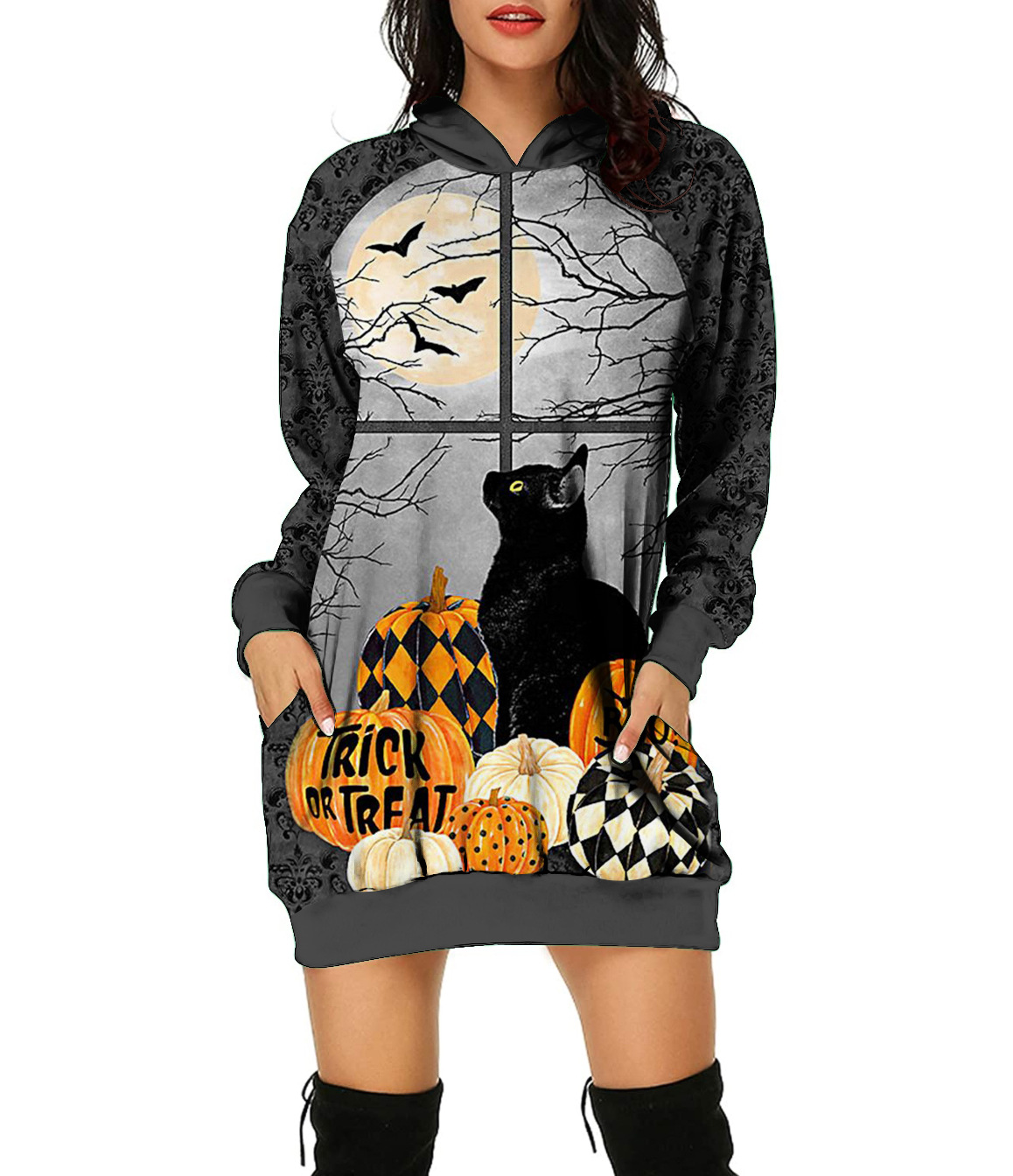 2023 New cross-border European and American autumn and winter hoodie, Halloween 3D printed loose top, long-sleeved hooded pullover hoodie Application Scenario