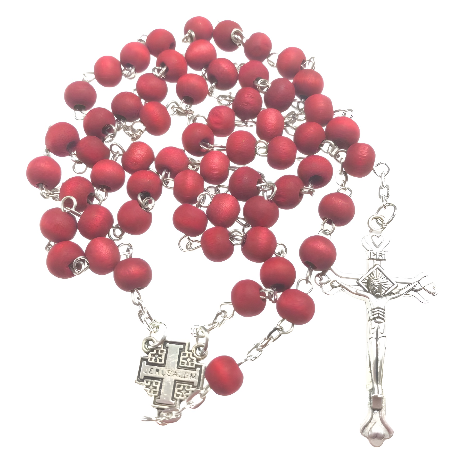 6x7mm wooden bead religious necklace, 9-pin, 59 rose-scented rosine cross necklace Item Picture