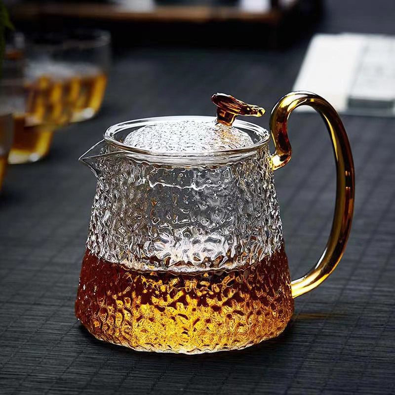 500ml800ml 1000含香壶加厚锤纹玻璃泡茶壶龙香大把手玻璃泡茶杯