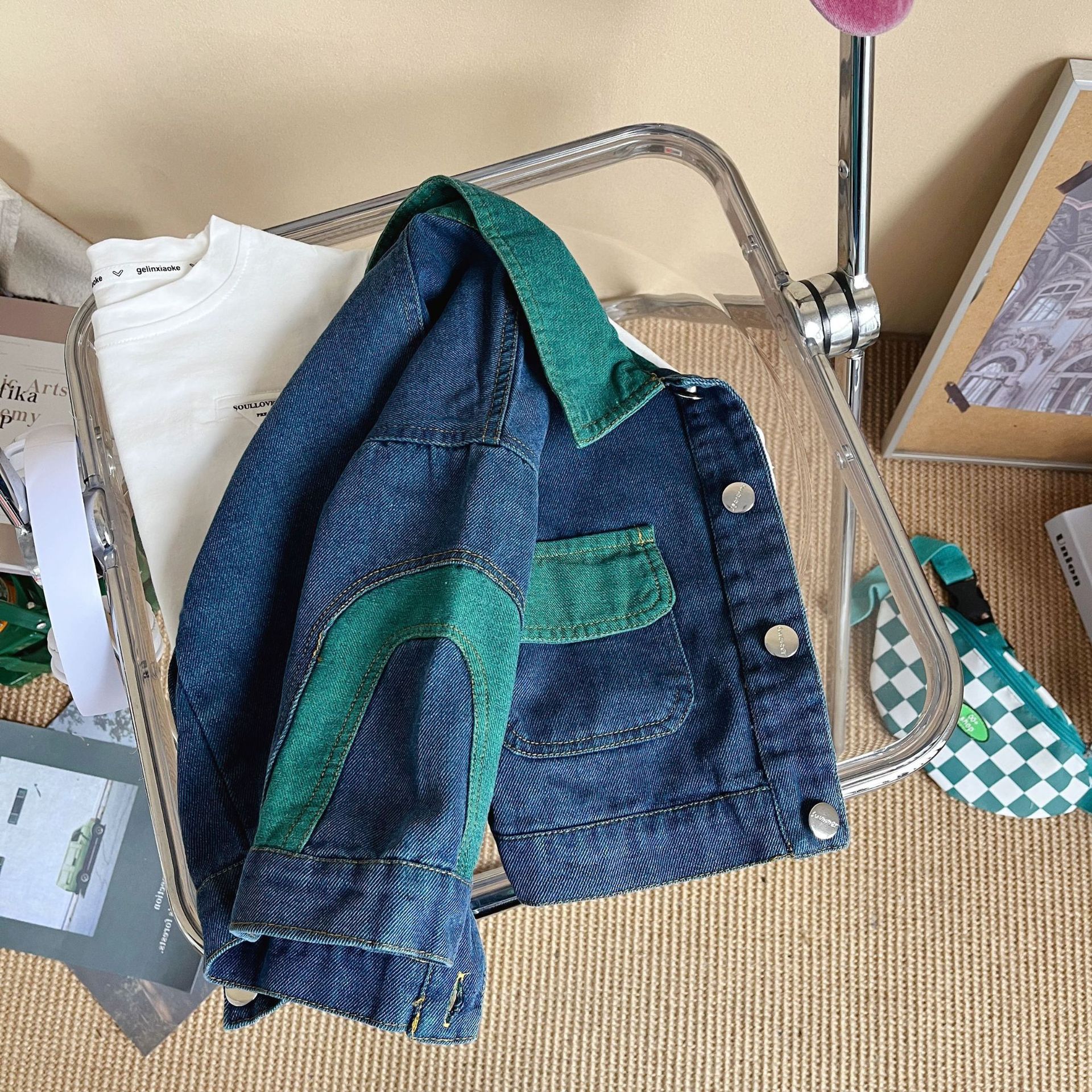 Children's Denim Jacket Spring And Autumn Boys Style Long Sleeve Cardigan Baby New Color Shirt Tide details Picture