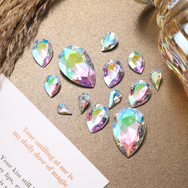 New popular imitation crystal glass pointed-bottom water drop drill in stock wholesale, hole-free multi-size irregular acrylic drill Specification image