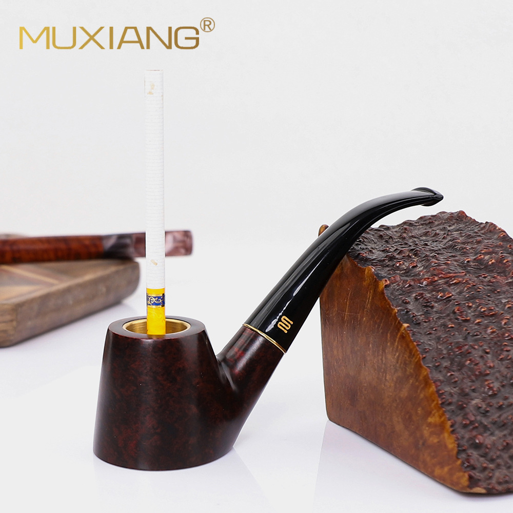 木香火山款光面石楠木烟斗手工实木烟斗两用铜锅斗木质桌面斗代发