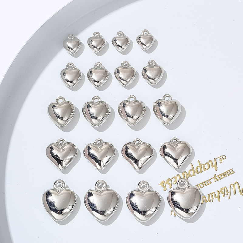 BBC银色桃心单吊吊坠配饰多规格简约立体光面爱心项链耳环diy材料图