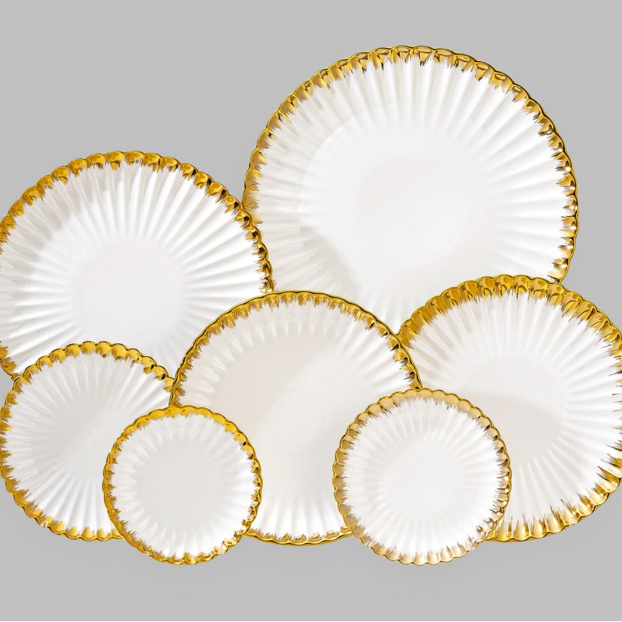 Wholesale of light luxury ceramic tableware sets, high-end gold-plated plates with gold edges
