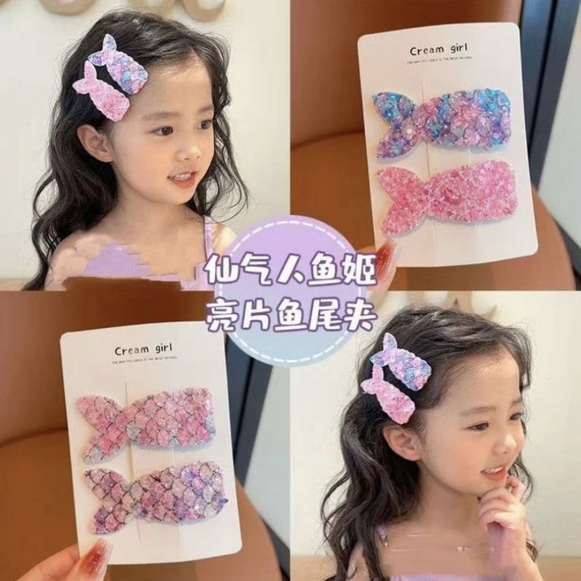 Children's cute mermaid sequined bangs hair clips, bb clips, little girl princess broken hair clips, children's back head headwear Specification image