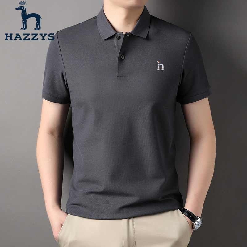 Hazzys genuine Hazzys short-sleeved T-shirt for men, pure cotton summer lapel business casual versatile half-sleeved Polo shirt details Picture