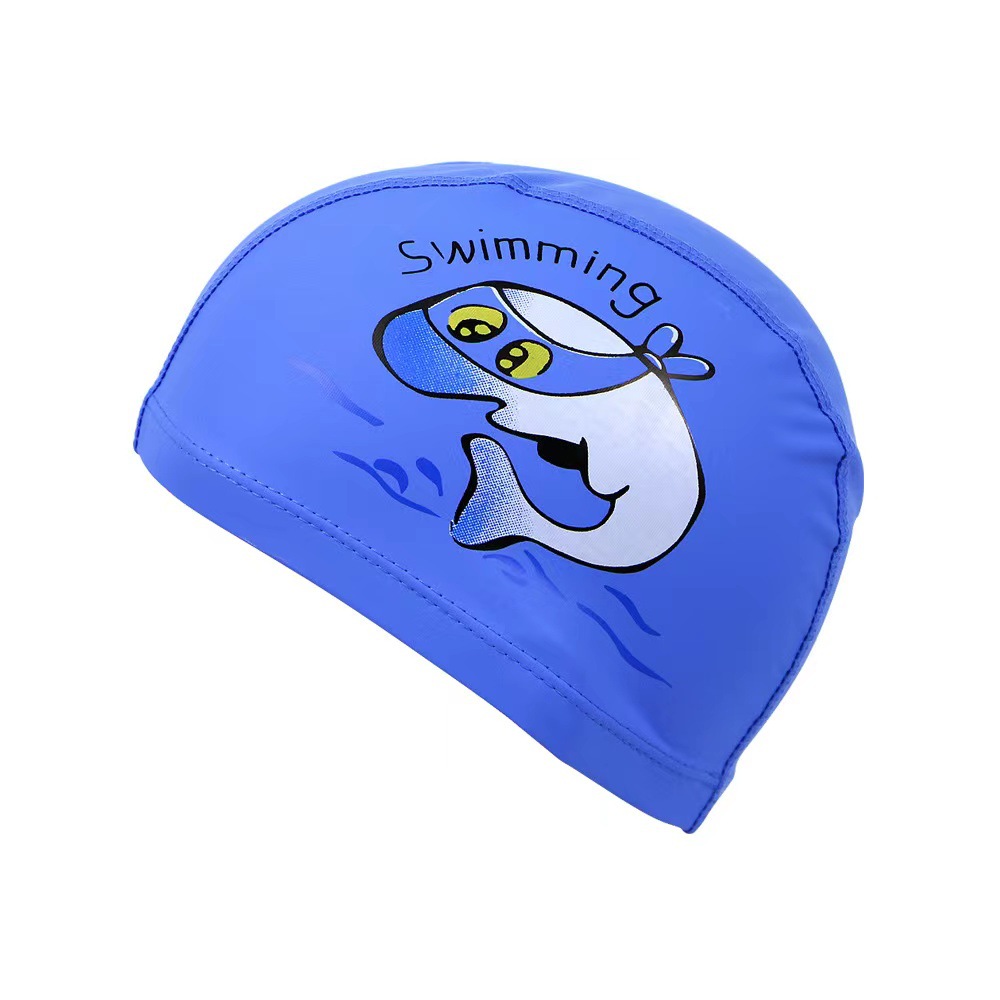 Cartoon Children's Pu Swimming Cap Waterproof No Cut Head Imitation Leather Comfortable Boys And Girls Swimming Cap Children Swimming Cap Wholesale Application Scenario