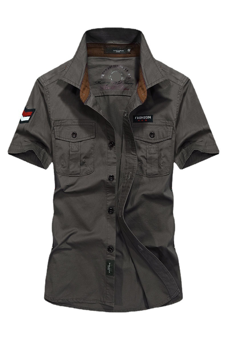 Summer new collection of men's short-sleeved shirts: pure cotton mid-age loose washed half-sleeved solid color workwear shirts for men Item Picture