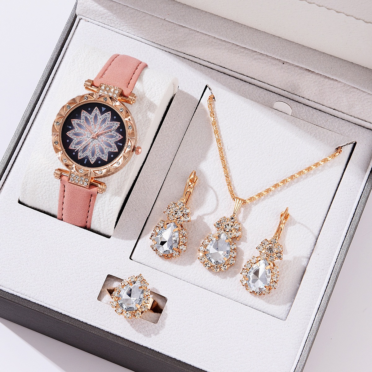 Foreign Trade Women's Temperament Beautiful Creative Gift Set Diamond-Encrusted Watch Jewelry 4Pcs/Set No Gift Box Wrist Watch Specification drawing