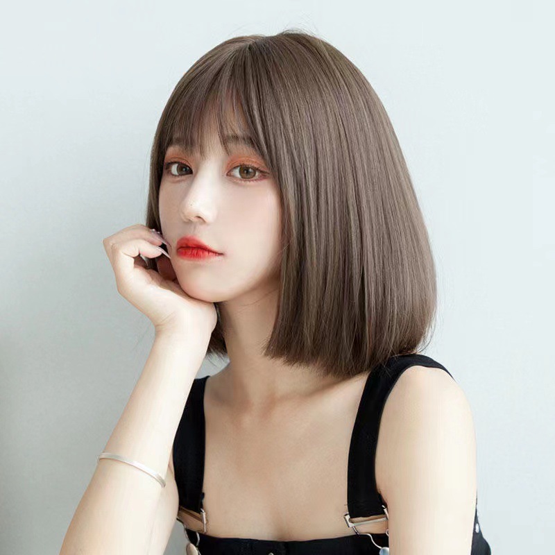 Net celebrity new wig bobo head short straight hair fashion buckle Korean girl wig head cover spot a replacement details Picture