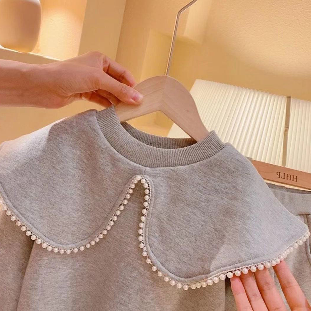 Chica niño otoño e invierno versión coreana sudadera traje de invierno bebé con fleece y solapa gruesa pantalones de niños sudadera de dos piezas de aire details Picture