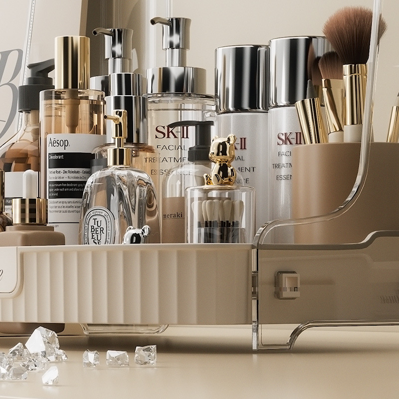 Light luxury ins style cosmetics storage shelf Vanity mask storage shelf Bathroom dustproof desktop storage box 01237-8001 Application Scenario