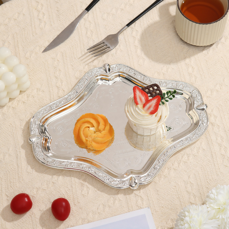 Advanced Sense Light Luxury Fruit Tray Dessert Pastry Snack Bread Placing Tray Iron Plate Decoration Home Decoration Tray