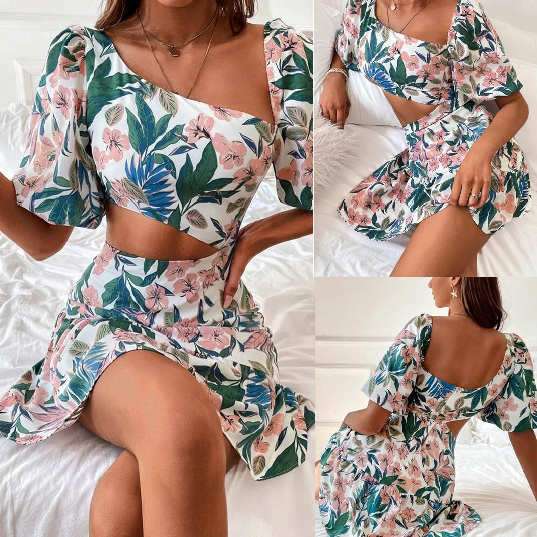 New women's clothing for cross-border trade from Europe and America, Amazon Spring and Summer off-the-shoulder puffed-sleeve crop top dress