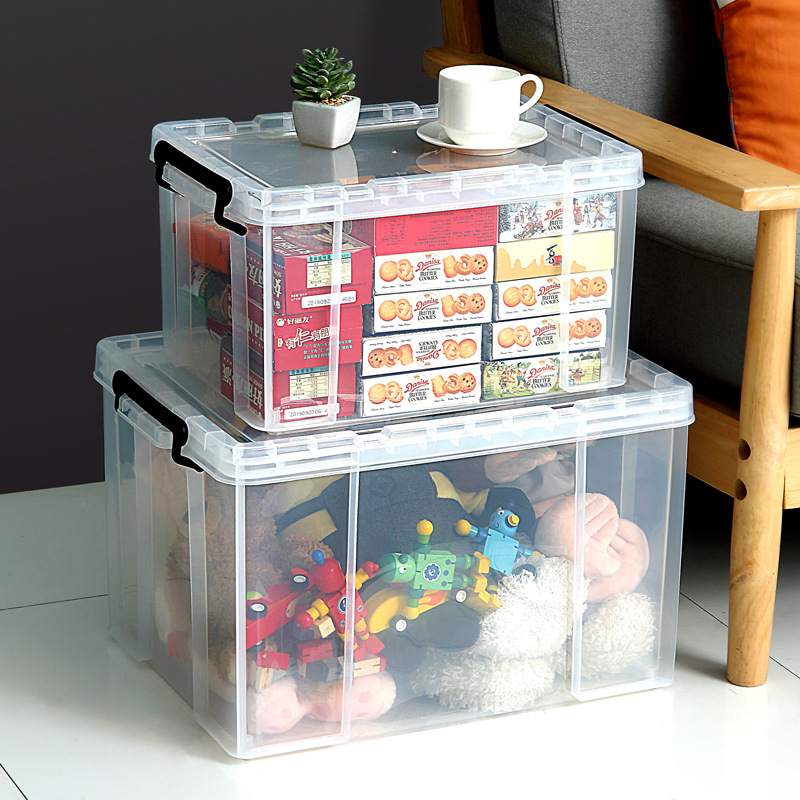 透明收纳箱塑料直角大容量储物箱衣服玩具被子特大号抗压整理箱子详情图1