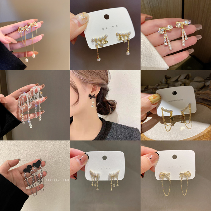 s925 silver needle long tassel earrings female 2023 new fashion South Korea Dongdaemun design sense net red all matching earrings details Picture