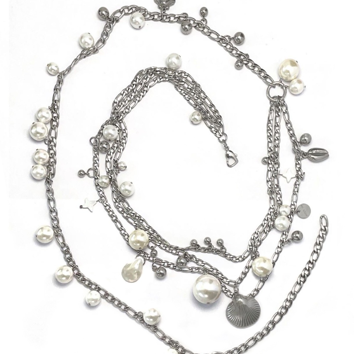 The "Song of the Ocean" pearl waist chain with multi-layer shell pendant features an original and fashionable design Item Picture