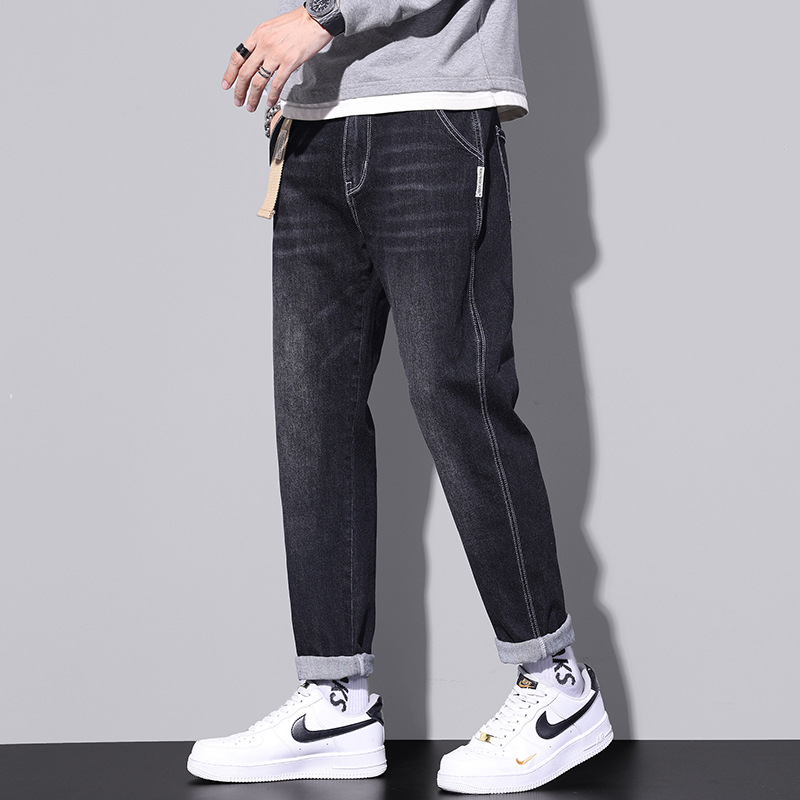 New spring and autumn men's jeans, men's trendy loose straight-leg pants, Japanese-style cool casual long pants, men's trendy brand details Picture