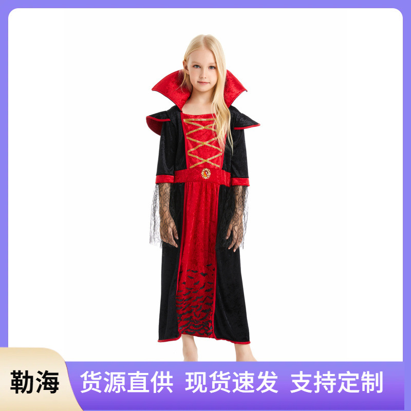 万圣节cosplay服装化妆舞会派对服装儿童表演服 恐怖女孩吸血鬼