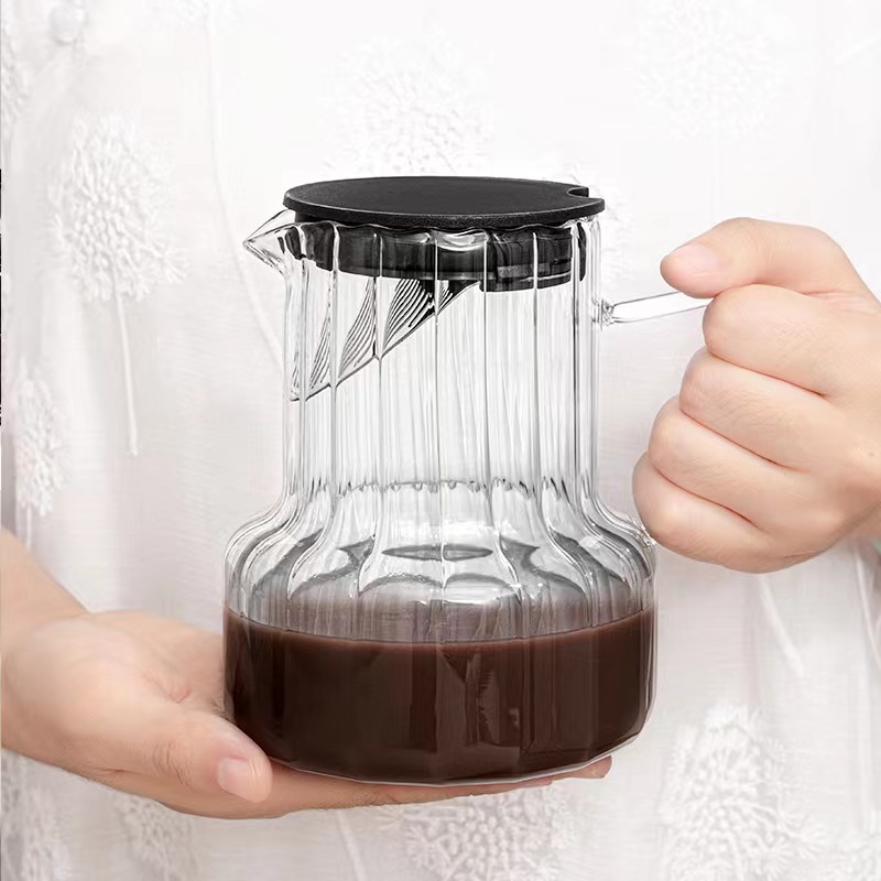 创意玻璃咖啡壶茶具套装竖纹高硼硅玻璃泡茶壶家用办公冲泡花茶壶详情图3