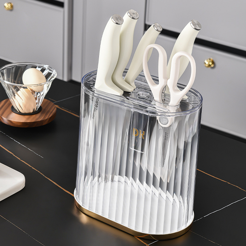 Transparent light luxury knife rack, household countertop, knife storage rack, kitchent-specific integrated draining countertop, new type of storage Specification image