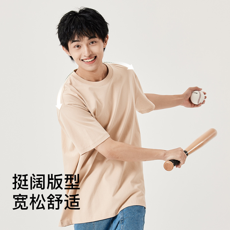 230G heavy pure cotton white loose short-sleeved T-shirt for men, summer round-neck couple, half-sleeved solid color base T-shirt trend details Picture