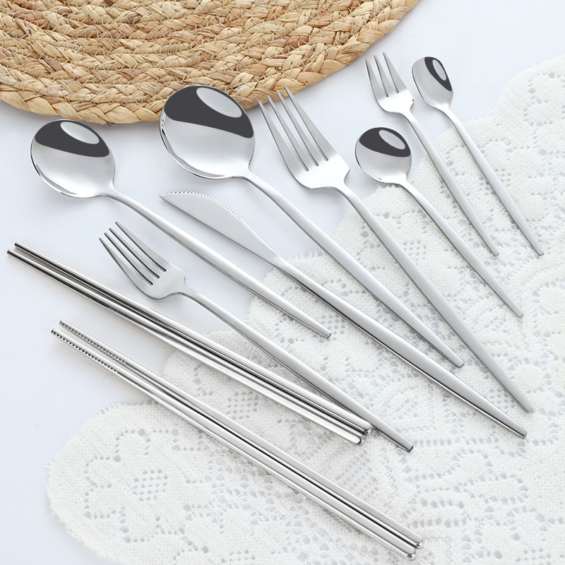 Wholesale Stainless Steel Knife, Fork And Spoon Portuguese Japanese Western-Style Tableware Gold Plated Dessert Spoon Fork Chopsticks Ice Cream Spoon Fruit Fork Specification drawing