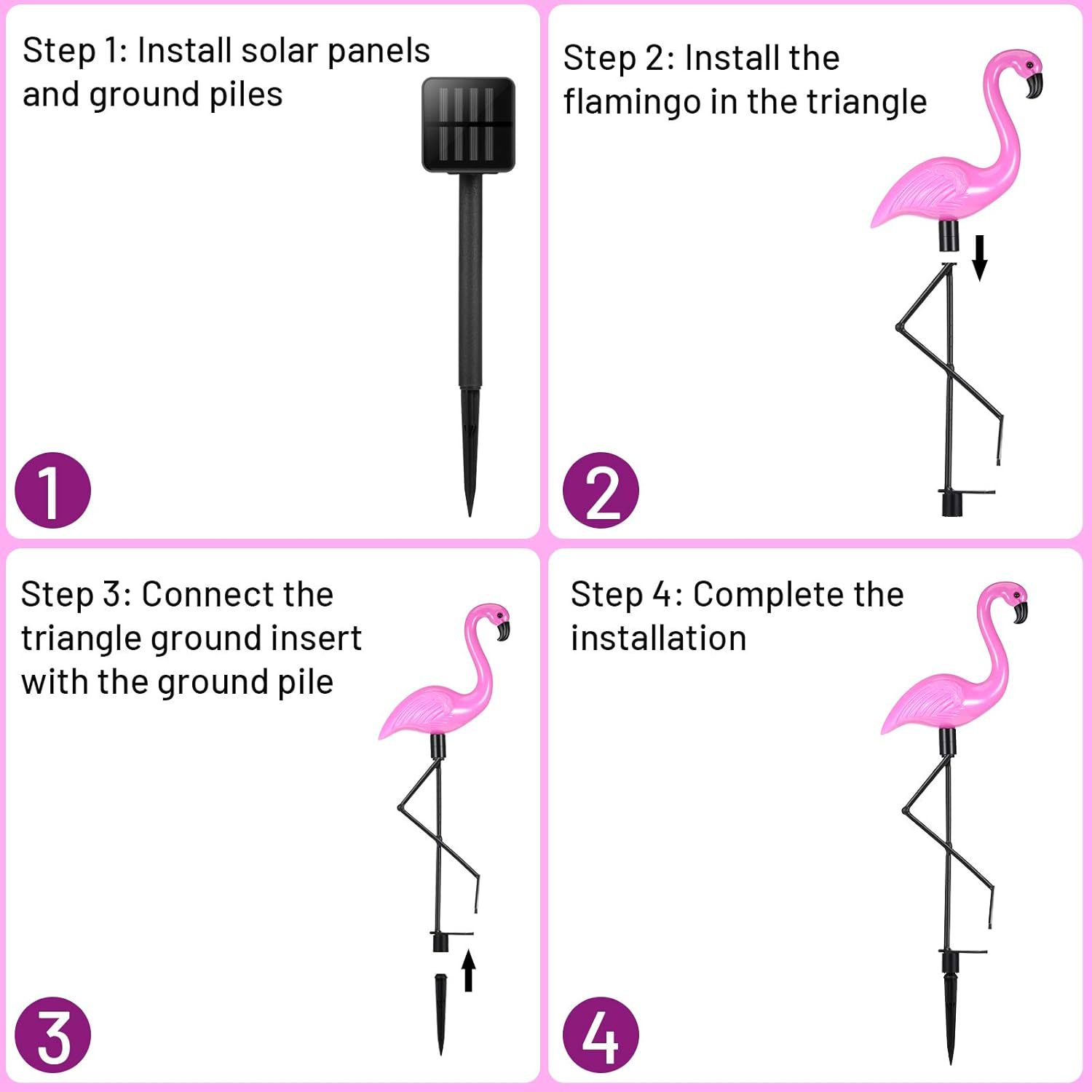 New solar-powered flamingo ground socket lights, landscape lights, courtyard atmosphere lights, outdoor lighting fixtures, and lawn decorative lights Item Picture