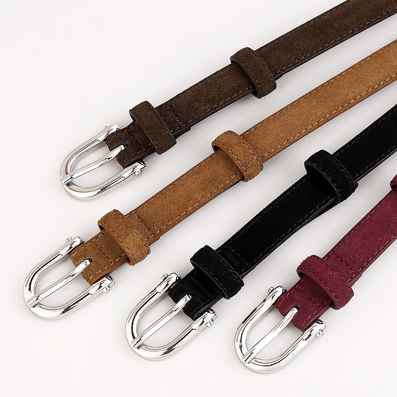 秋新简约设计感麂皮反绒牛皮腰带女真皮反绒绒面皮带配牛仔裤裙子