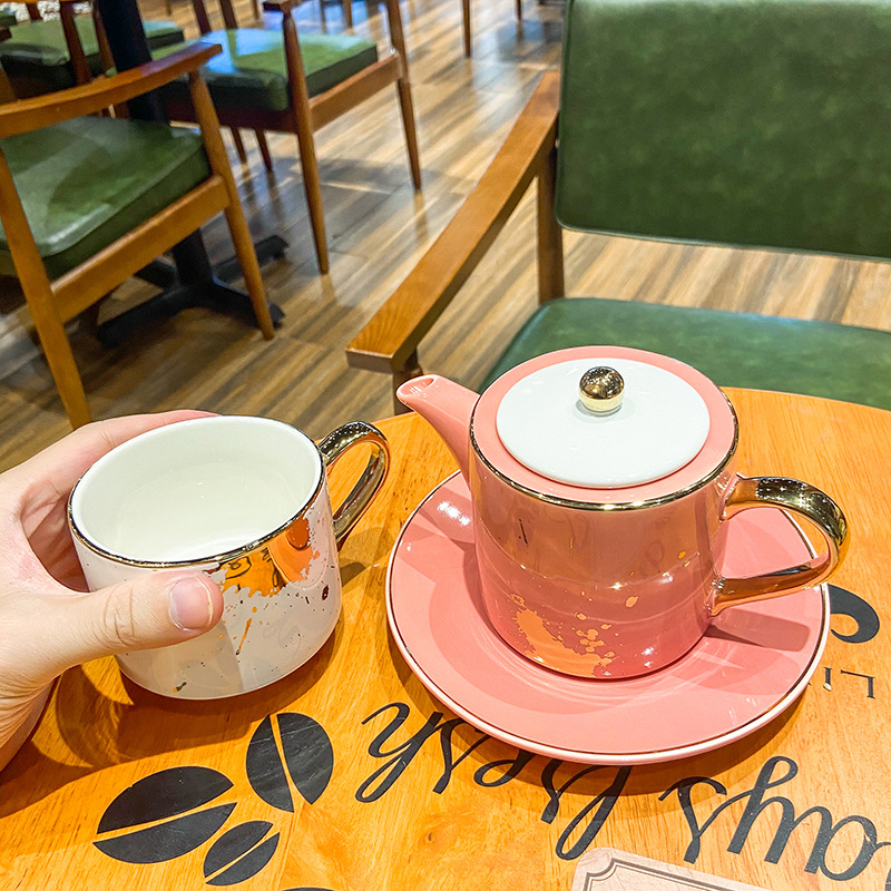 北欧风轻奢陶瓷水杯套壶套装家用办公下午茶马克杯子碟简约泡茶壶