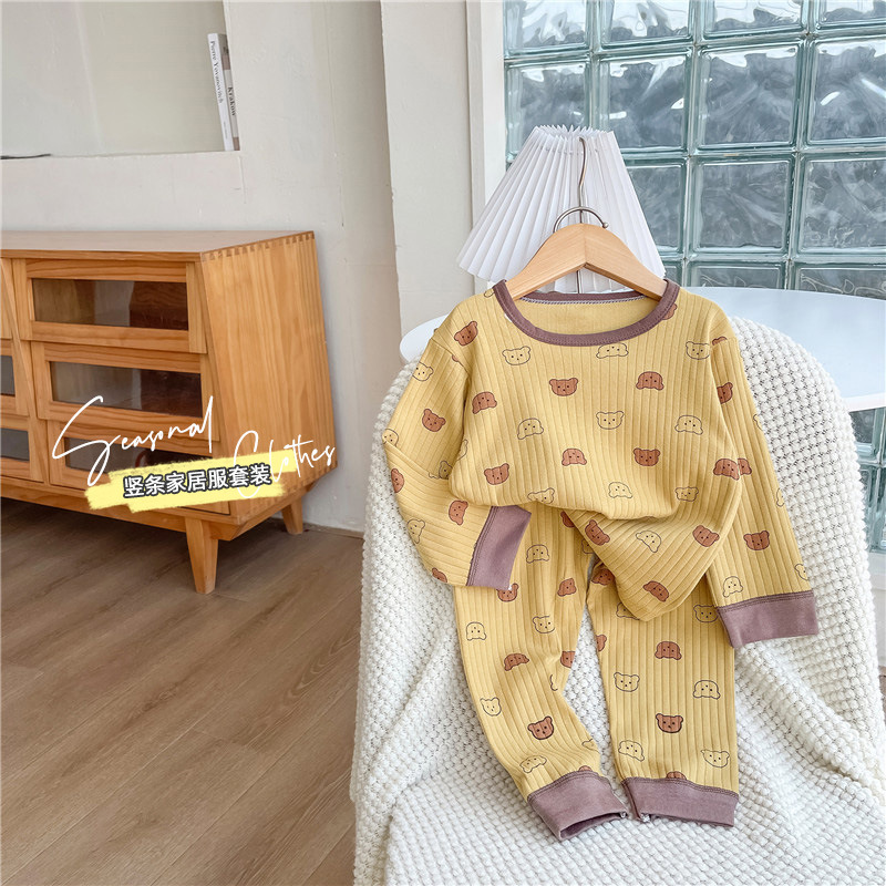 Children's Qiuyi long Johns suit pure cotton female baby cotton pajamas two-piece set boys underwear baby home clothes