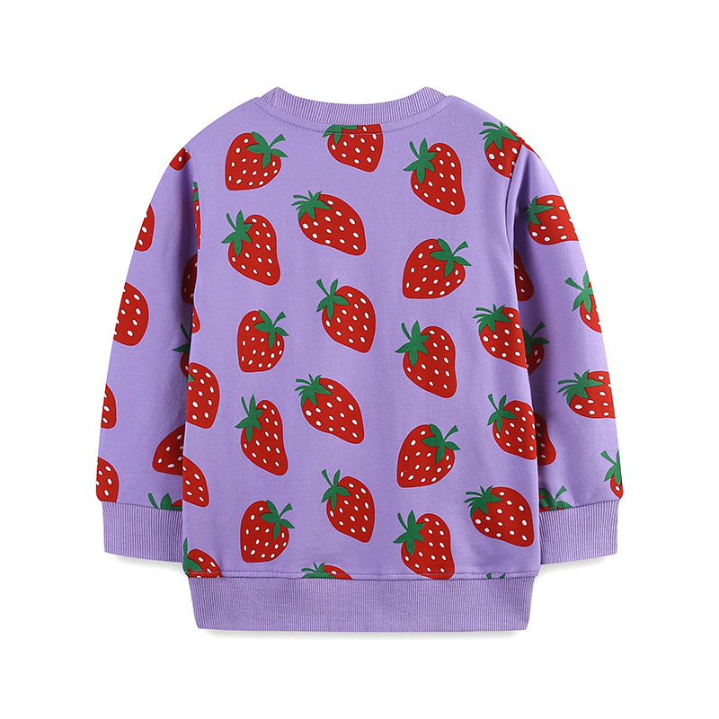 The new autumn collection of children's clothing with a European and American style, featuring cartoon strawberry prints, round-neck sweatshirts and casual base tops for girls, is now available for cross-border purchase details Picture