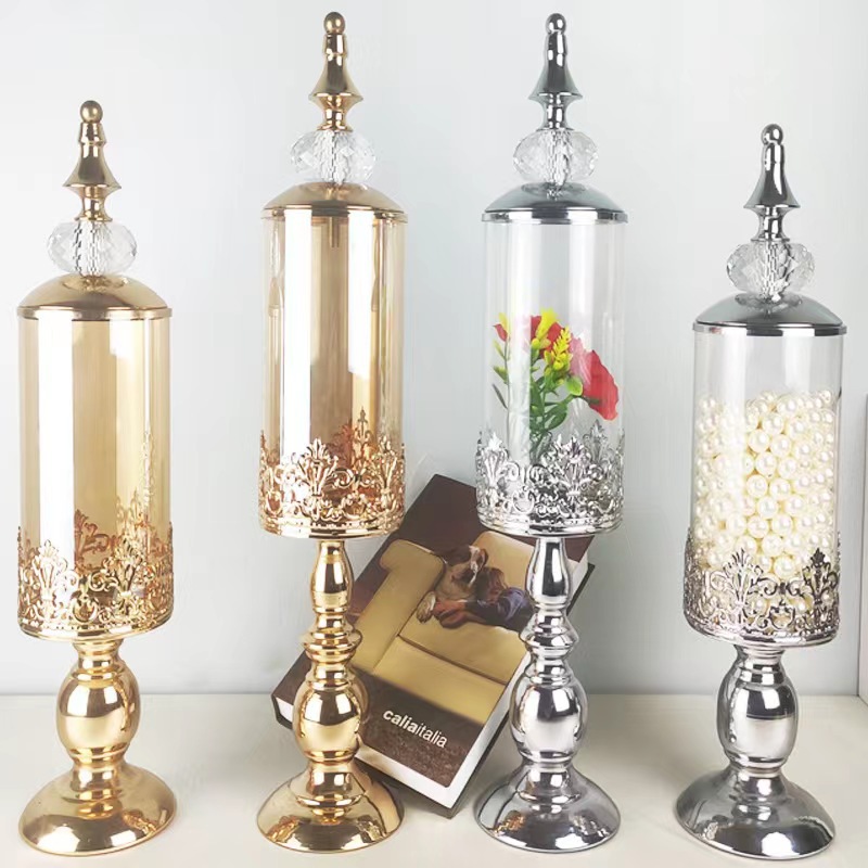 French Light Luxury Glass Candy Jar Food Storage Jar Wedding Hotel Table Decoration Utensils Food Storage