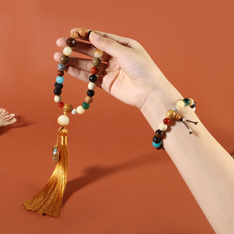 Little Red Book With Eighteen Seed Bodhi Rosary Bracelet Men's Multi-Treasure Buddhist Bead Bracelet Women Fringe Car Hanging Jewelry details Picture