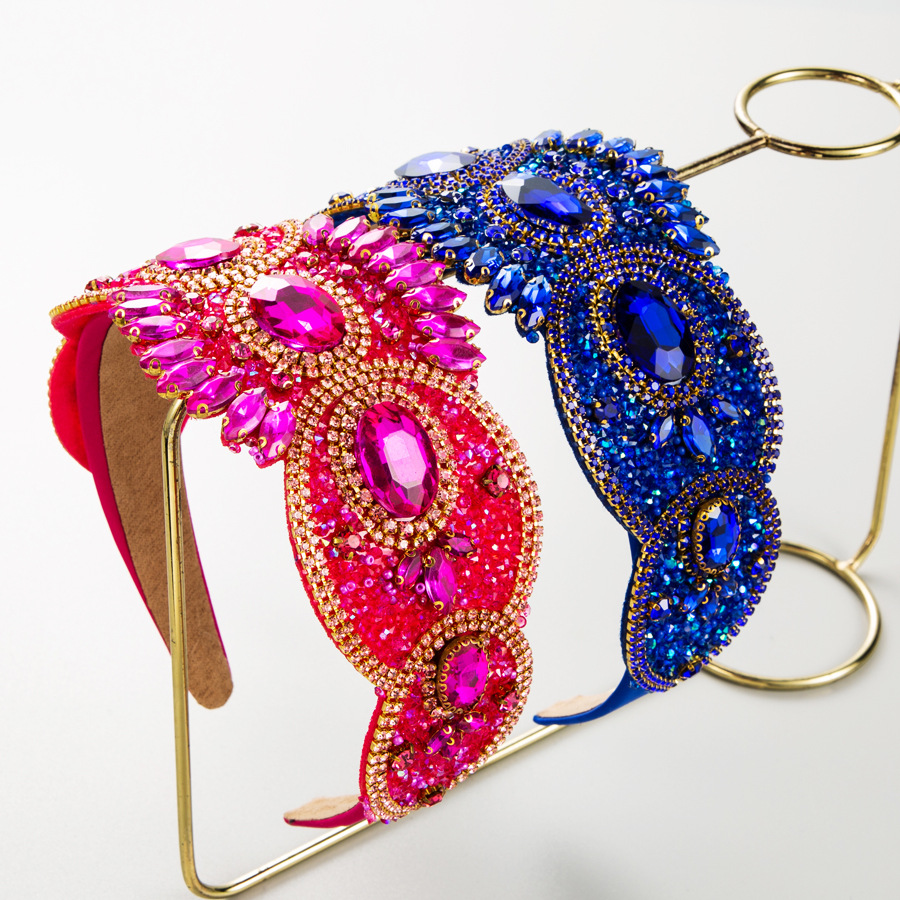 Headband French Retro Light Luxury Heavy Work Headband Senior Sense Rhine-Diamond Wide Head Hoop Dance Elegant Hair Accessories Wholesale Foreign Trade details Picture