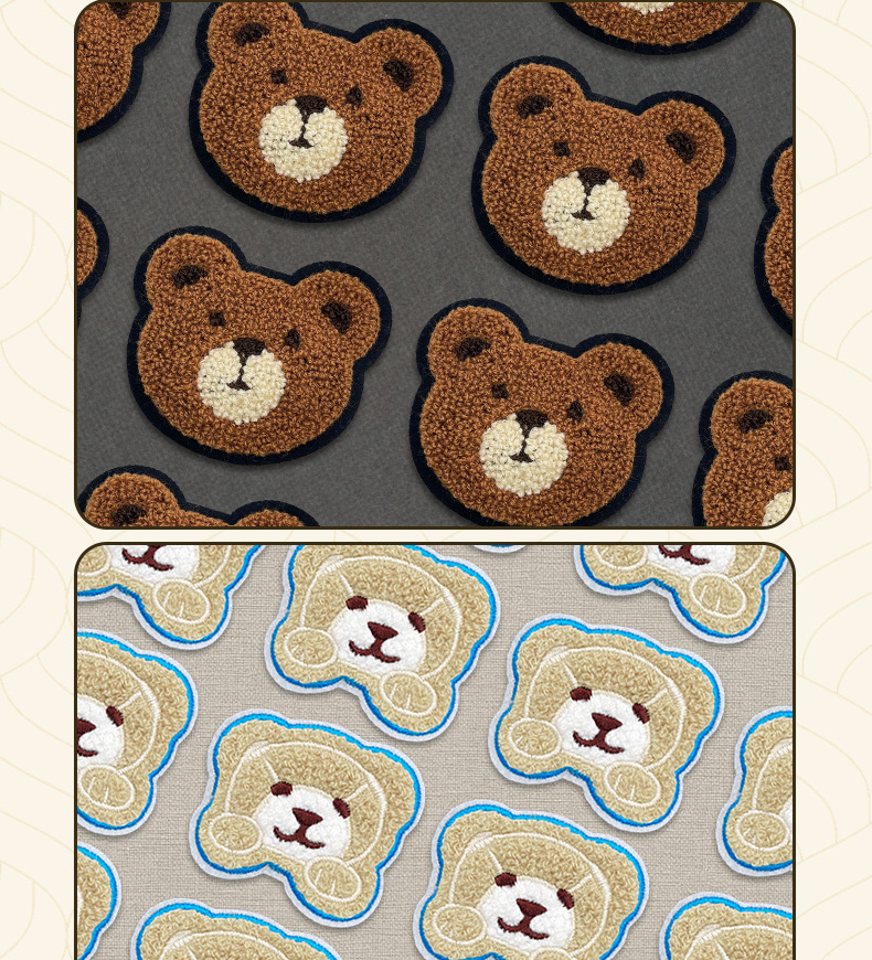 Customized embroidered fabric stickers, cartoon bear head towel embroidery, self-adhesive sewn clothes patch stickers, cute bear embroidery stickers pic 14