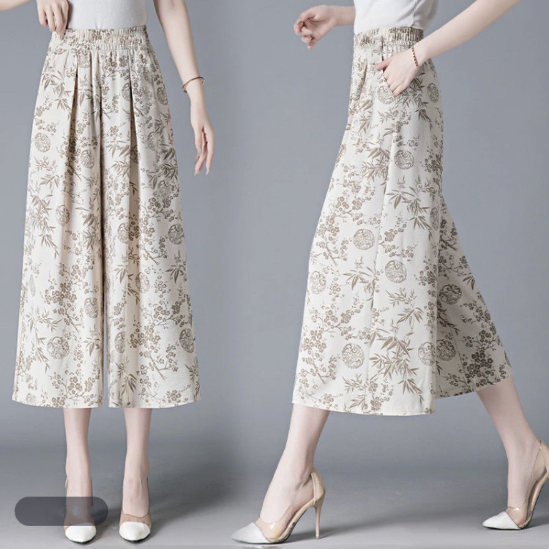 New Chinese-style traditional Chinese style dress pants, thin floral print mom summer new wide-leg casual loose pants, 80% slimming pants for women Item Picture