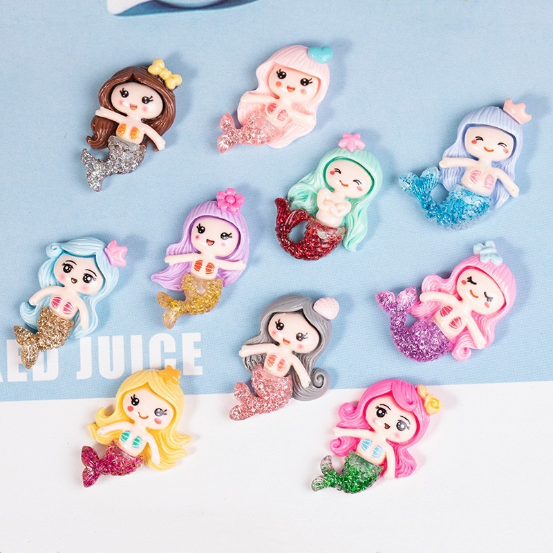 New resin glitter mermaid accessories, diy cream glue phone case, refrigerator, stationery box, cartoon patch material