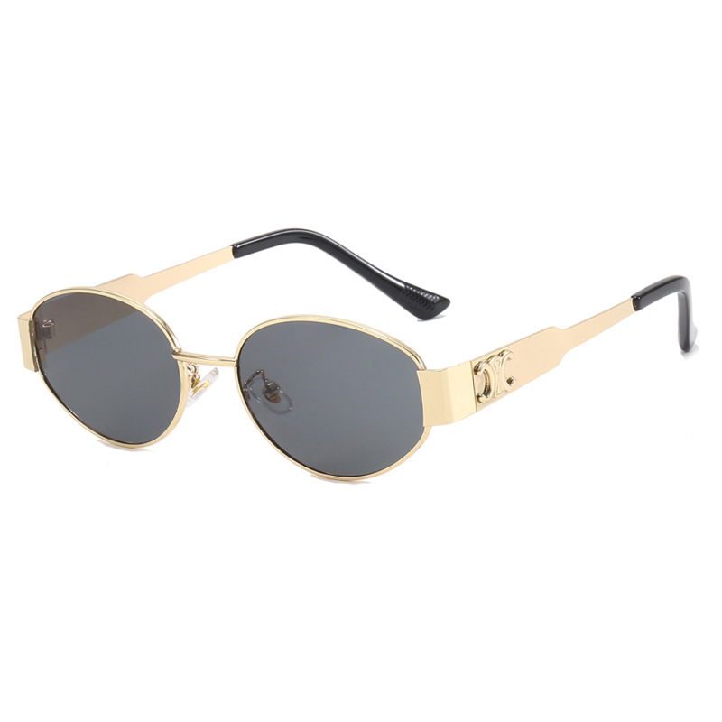 2023 New metal Arc de Triomphe sunglasses, a retro oval-shaped L-shaped sunshade for women, a popular Douyin style Item Picture
