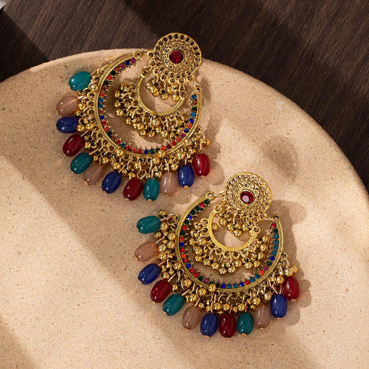 European and American oversized retro earrings, Bohemian exotic style hollowed-out earrings, ethnic style bell tassel earrings for women Application Scenario